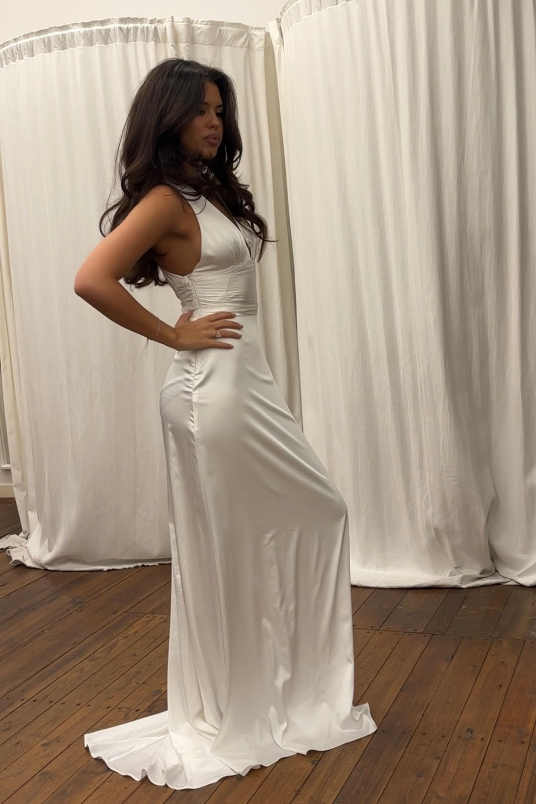 White maxi dress with train